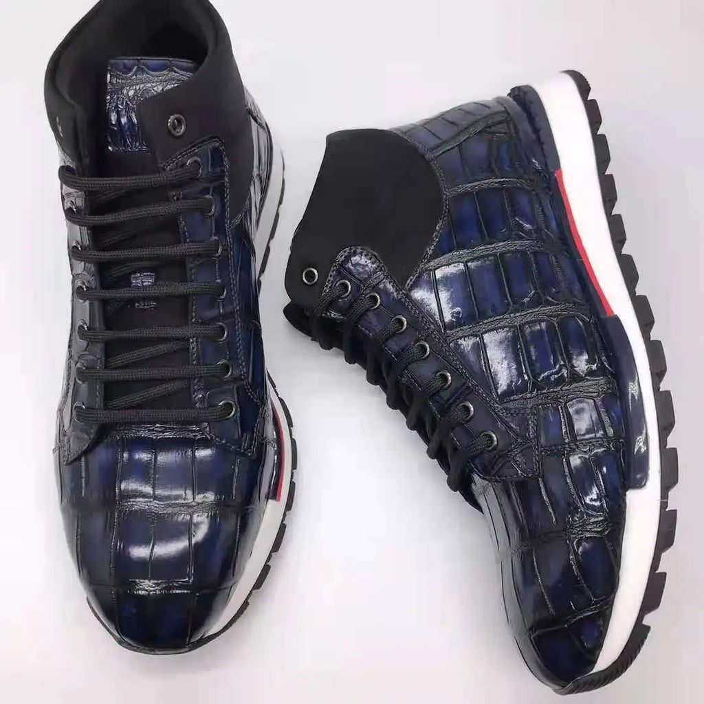 Goodyear Men's Trendy Branded Genuine Crocodile Leather Ankle Boots Men Handmade Casual Designer Party Men's Sneaker Shoes