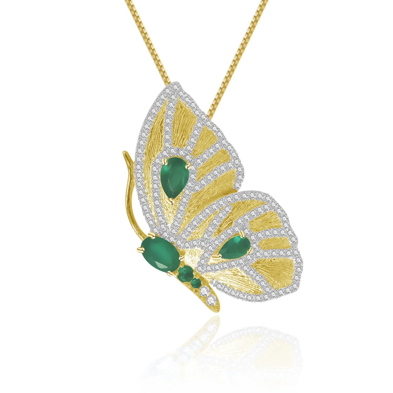 TIANSHE New Chinese Style Vintage Design Gold Butterfly Brooch Pendant High-end S925 Silver Green Agate Pin Jewelry