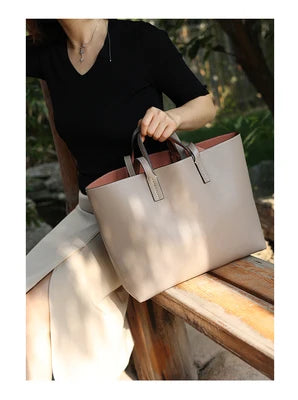 Women Luxury Genuine Leather Tote Soft Cowhide Handbag Two Sides Available Using Shoulder Bags Versatile And Durable