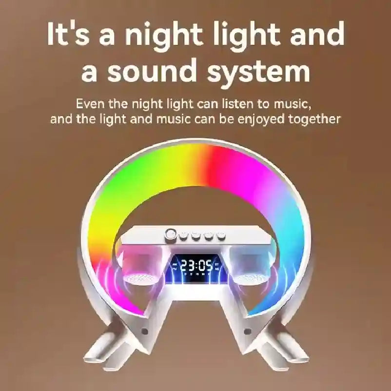 G Shape Wireless Charger Lamp with Bluetooth Speaker & Clock | White Tidesmit