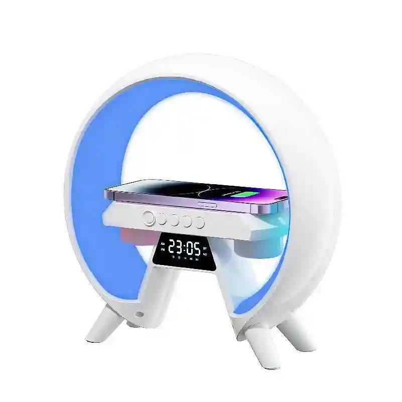 G Shape Wireless Charger Lamp with Bluetooth Speaker & Clock | White Tidesmit