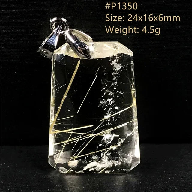 Natural Gold Rutilated Quartz Sterling Silver Pendant Necklace for Women & Men Healing Wealth Gift CCGTC Certified AAAAA