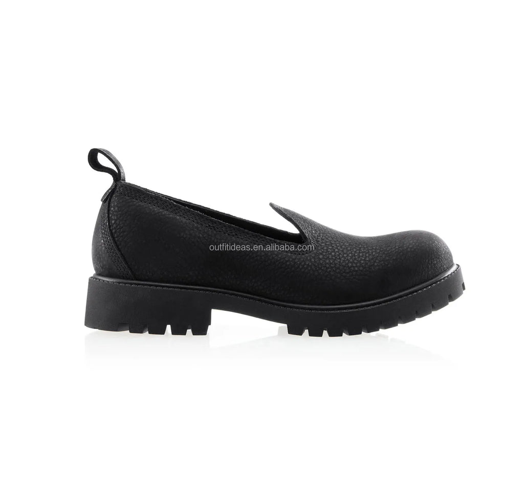 Unisex Men Women 100% Leather Loafers Round Toe Wedding Beach Embossed Cobranding Men Slip on Loafer Black Premium Slip-On Shoe