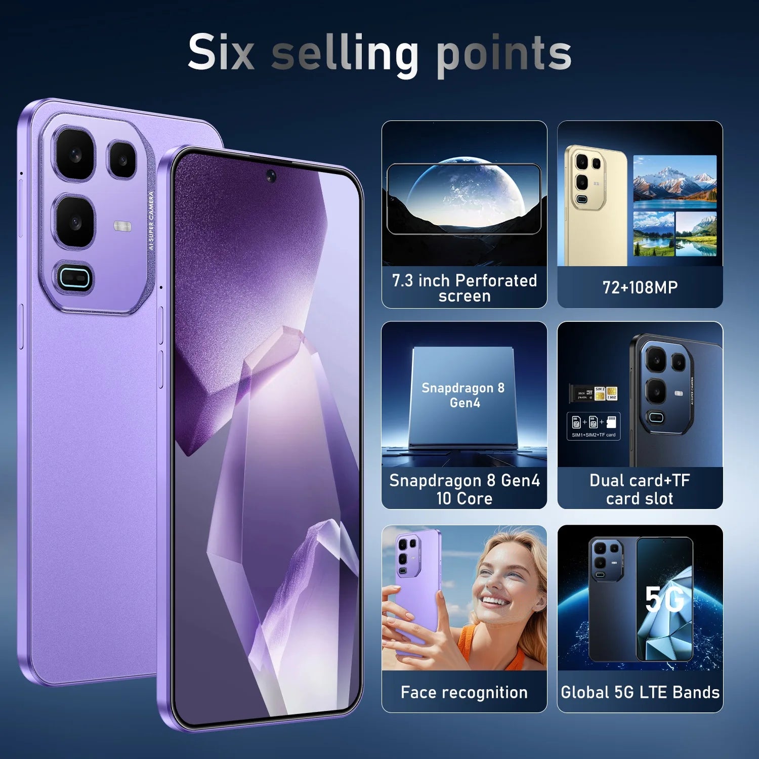 Tidesmit Note 50 Pro 5G smartphone with 108MP camera, 1TB storage, and 7.3 inch display in black