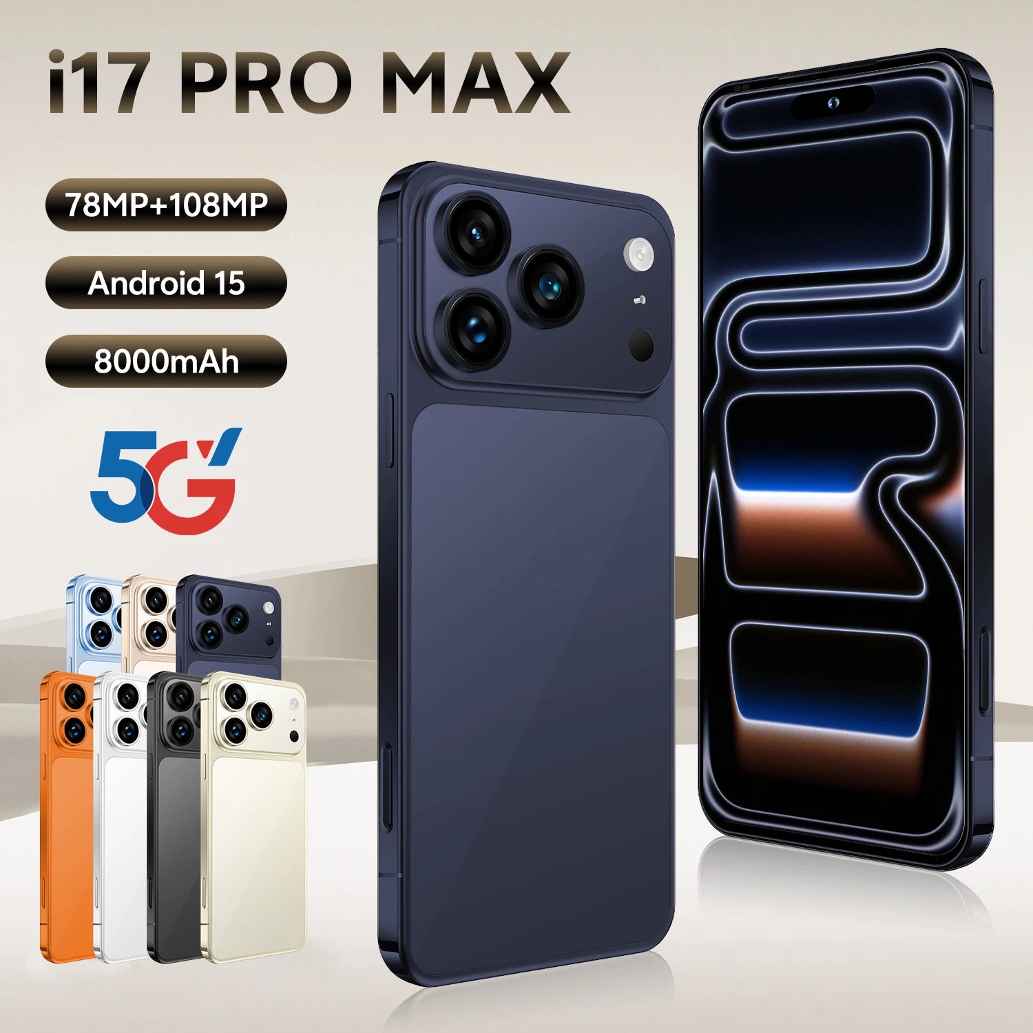 I 17 Pro Max 5G Smartphone, 16GB RAM, 1TB Storage - Tidesmit Navy Blue 16g 1TB Tidesmit