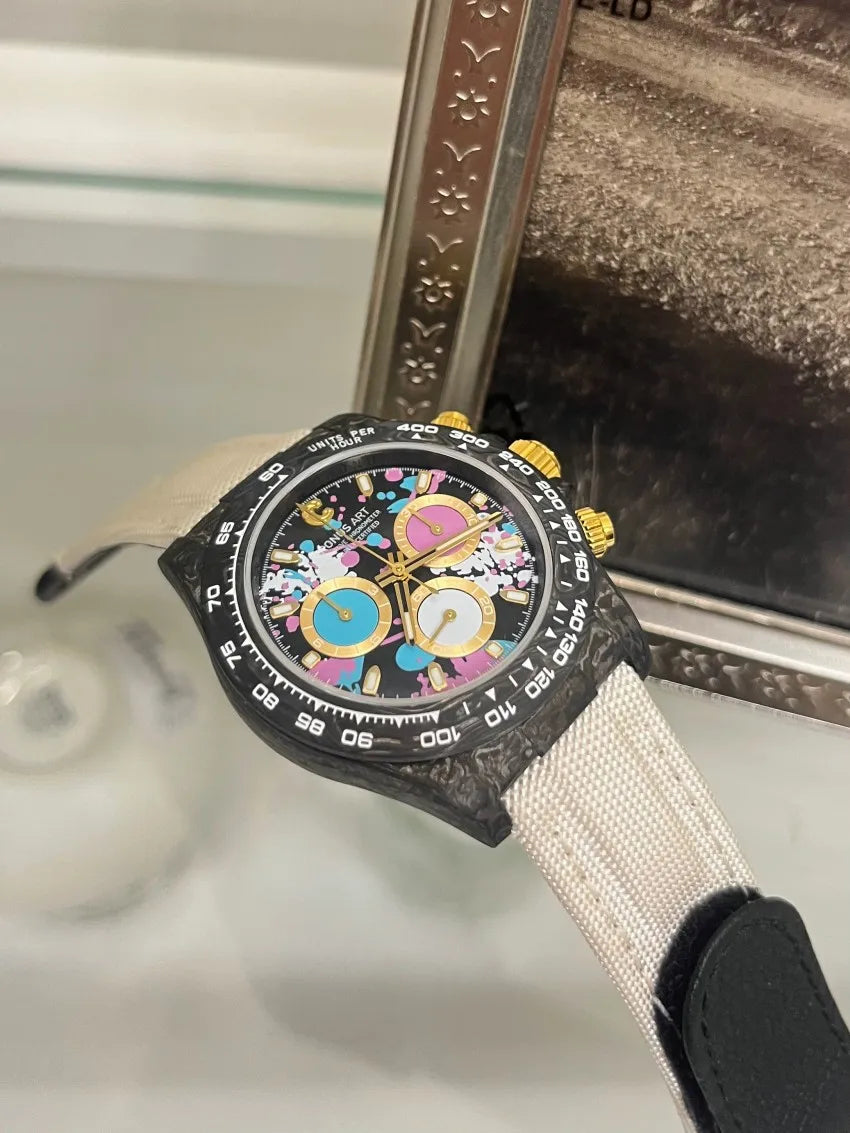 Day-tona Limited Edition Graffiti-Style Mechanical Watch-Carbon Fiber Case 40mm Sapphire Crystal Glass Pointer Hangzhou 20mm