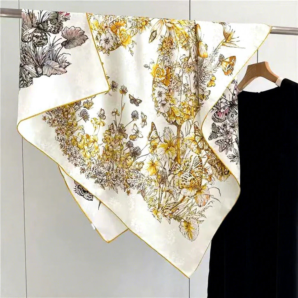 108cm Silk Twill Square Scarves 19MM Heavyweight Silk Printed Scarf 100% Mulberry Silk Two-tone Large Square Scarf