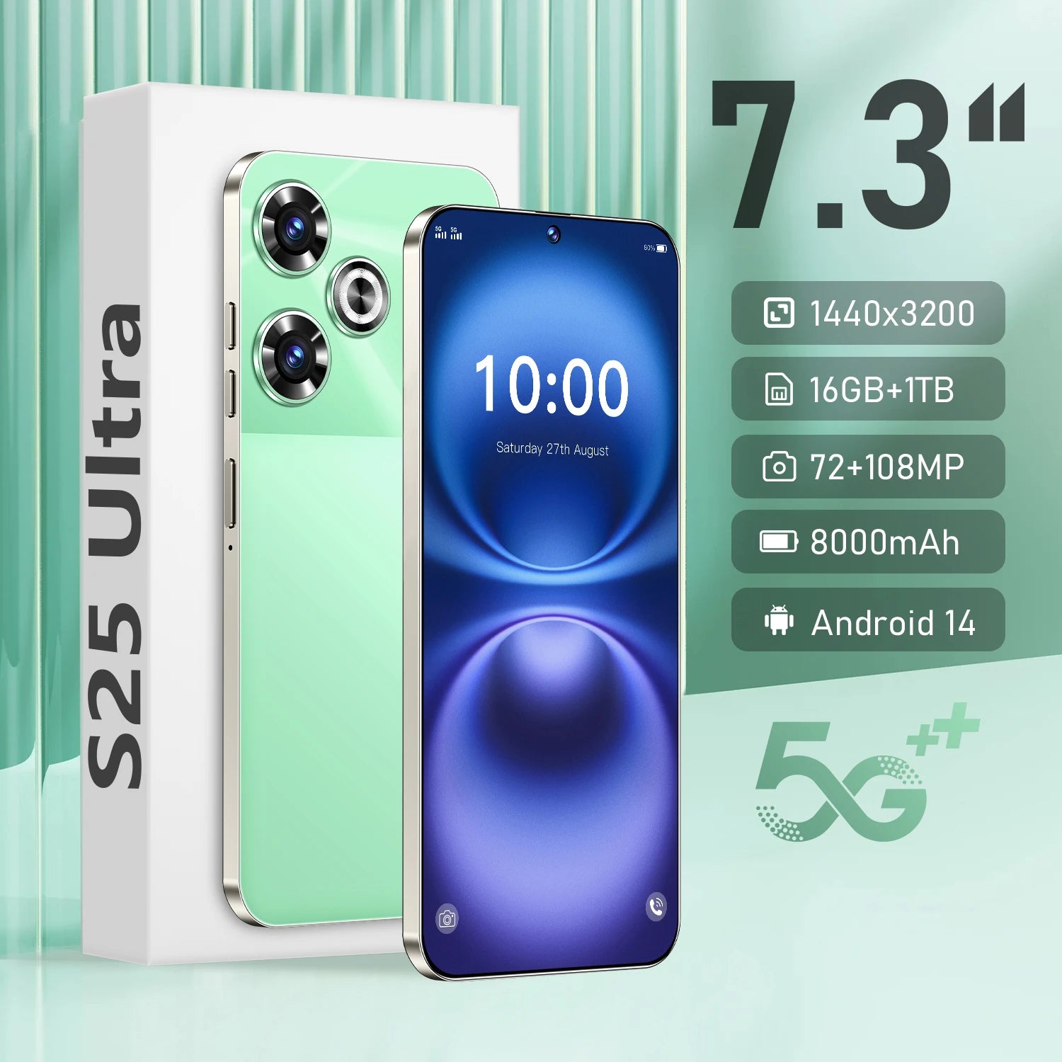 Tidesmit 5G Smartphone, 7.3 Inch AMOLED, 16GB RAM, 1TB Storage Tidesmit