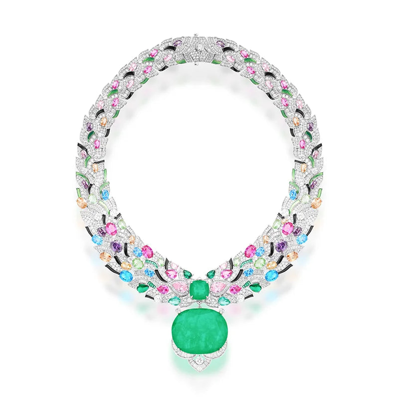 Vintage High-end Colorful Large Carat Ruby Pendant Evening Dress Chain Gorgeous Exaggerate Bride Wedding Jewelry Necklace