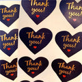 Dark navy thank you heart adhesive seal stickers sheet, close-up