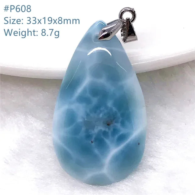 Natural Blue Larimar Trendy Necklace Pendant Women Men Gift Beads 925 Sterling Silver Dominica Water Drop Crystal Stone Jewelry