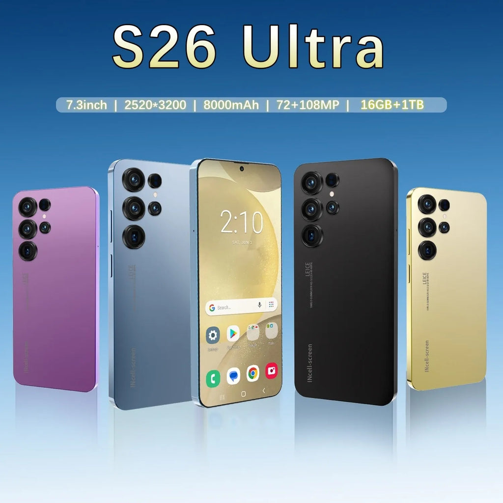 2026 New S26 Ultra 5G Smartphone Original 7.3 Inch 16GB+1TB 108MP HD Beauty Camera Unlocked Dual Card Android 15 Mobilephone