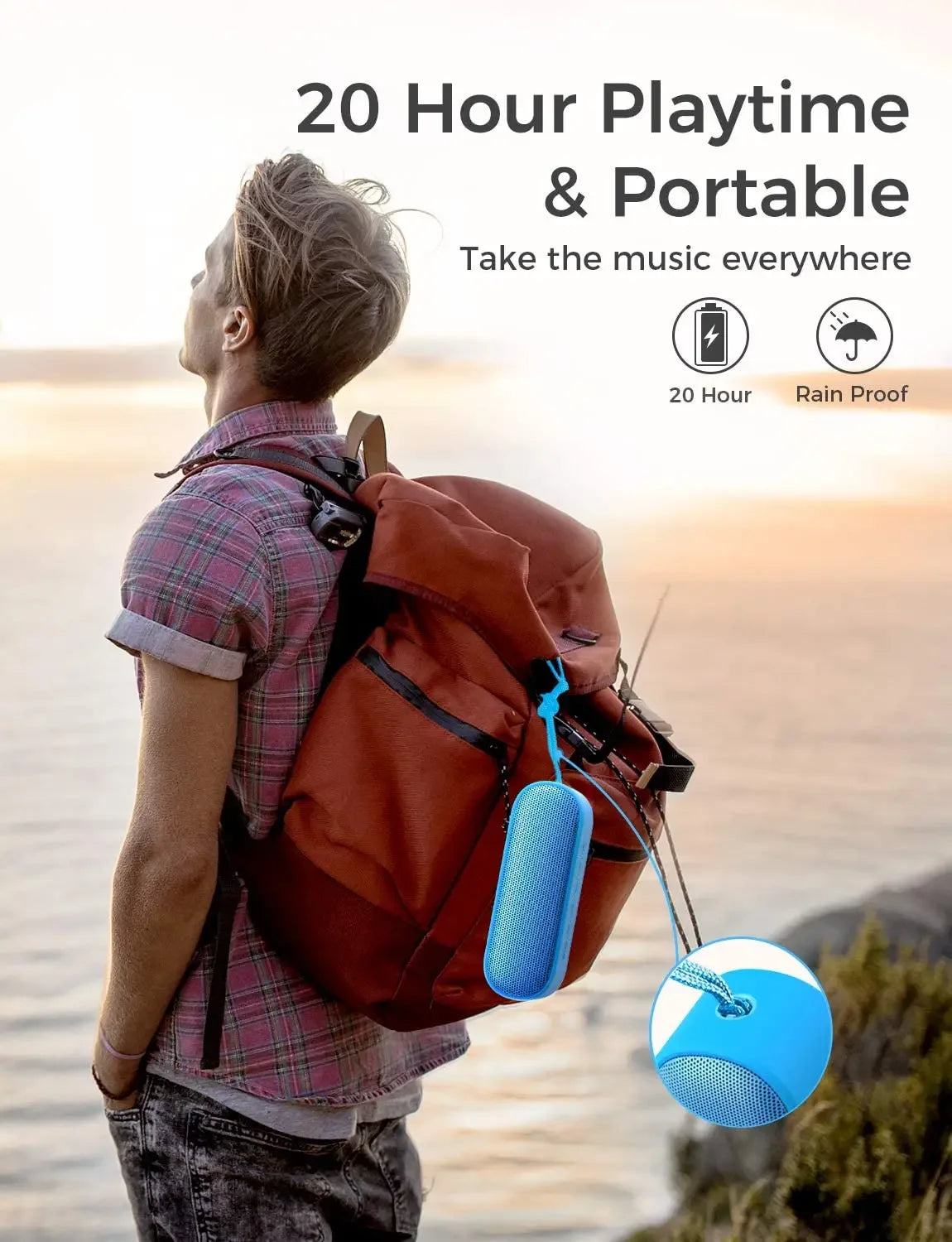 Portable Bluetooth Speaker, 20W Waterproof Stereo with Bass Boost - Blue My Store