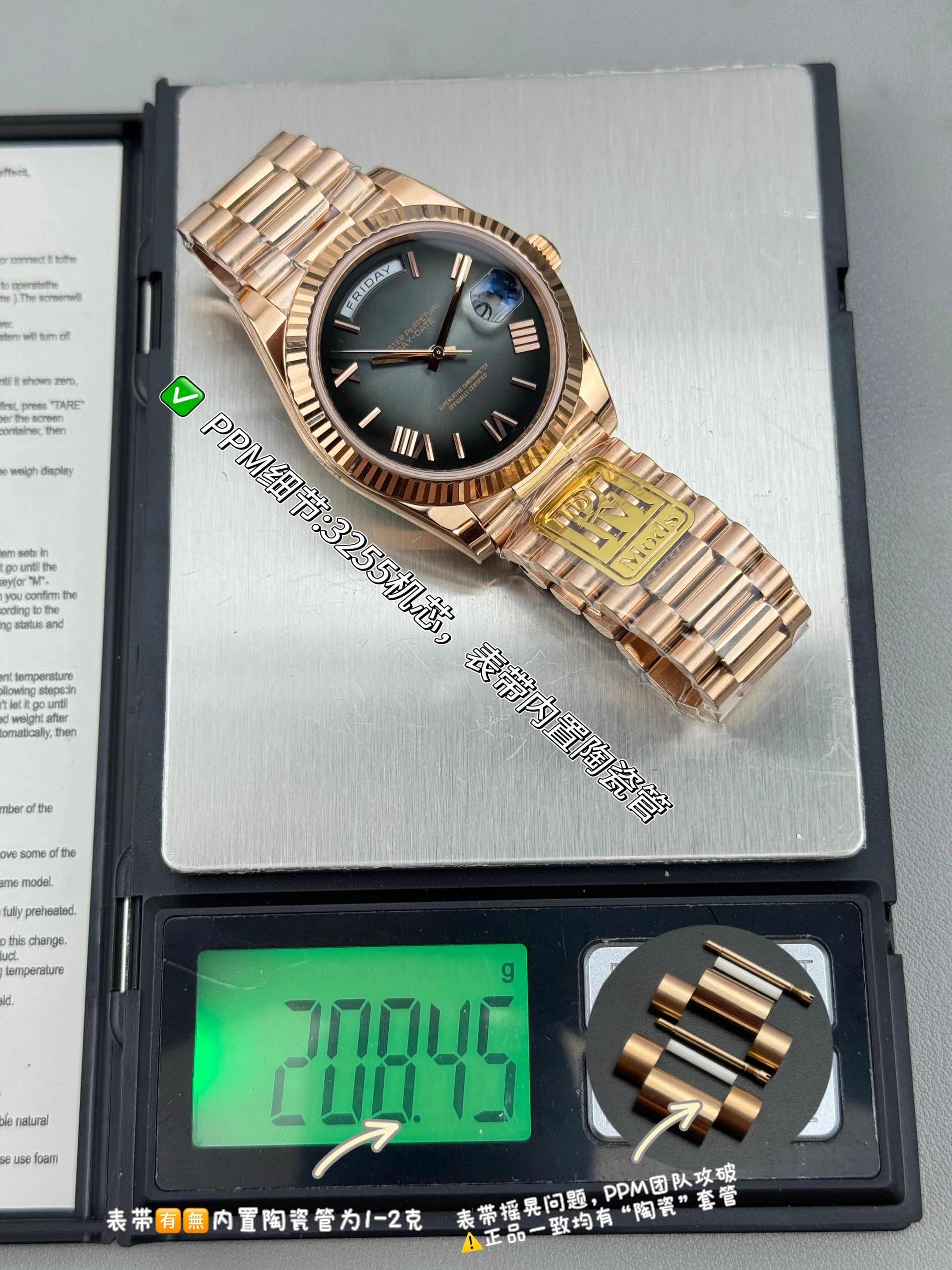 Super Quality Waterproof Mechanical Watch 41mm PPM Factory 904L Steel 3255 Movement 228238 Weighted 208g Green Watch President