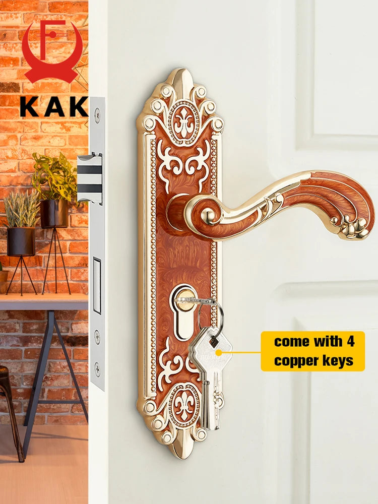KAK European Style Gold Door Locks with Keys Door Handle Ivory White Security Entrance Door Lock Mute Anti-theft Door Hardware