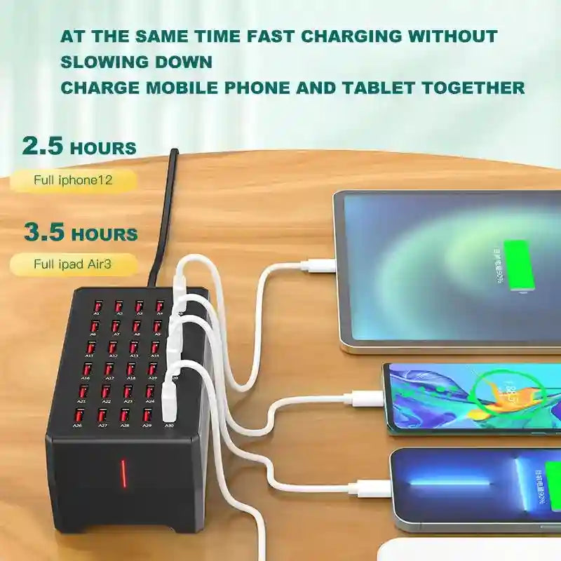 30-Port 150W USB Desktop Charging Station - Multi-Device Hub Tidesmit