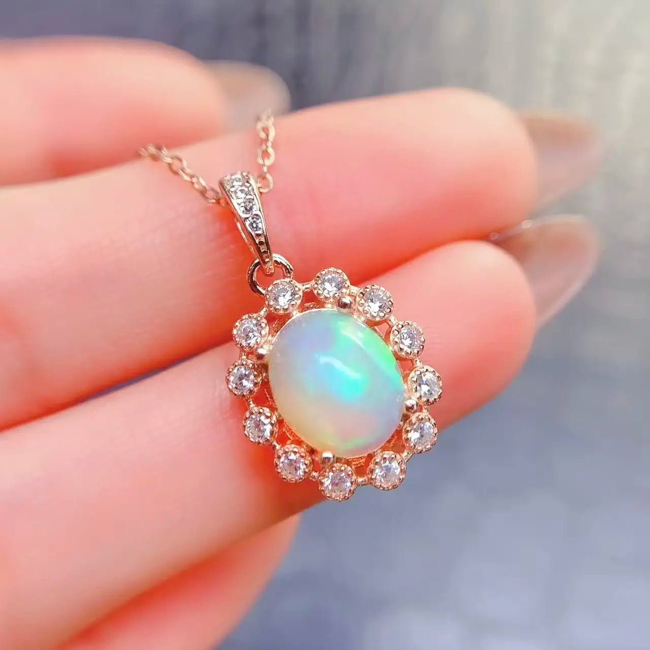 Hot Sale 925 Sterling Silver Natural Opal 18K Gold Plated Fine Fashion Vintage Custom Jewelry Pendant Necklaces for Women