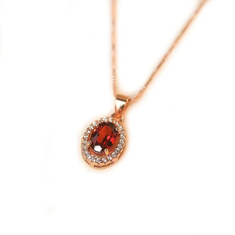 Factory Price 925 Silver 4mm*6mm Natural Garnet Pendant Necklace Jewelry for Wholesale and OEM ODM Service