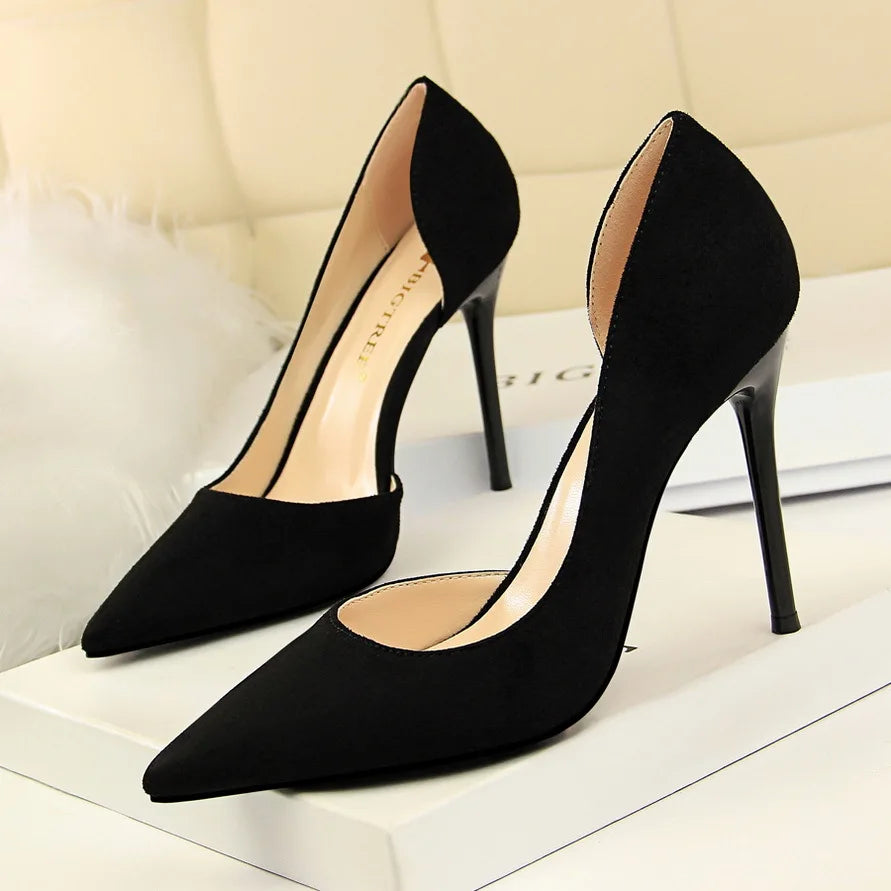 2026 New Model Sexy Sleek Thin Heels Slip-On Solid Pointed Toe Velvet Womens Business Formal Evening Dress Pumps