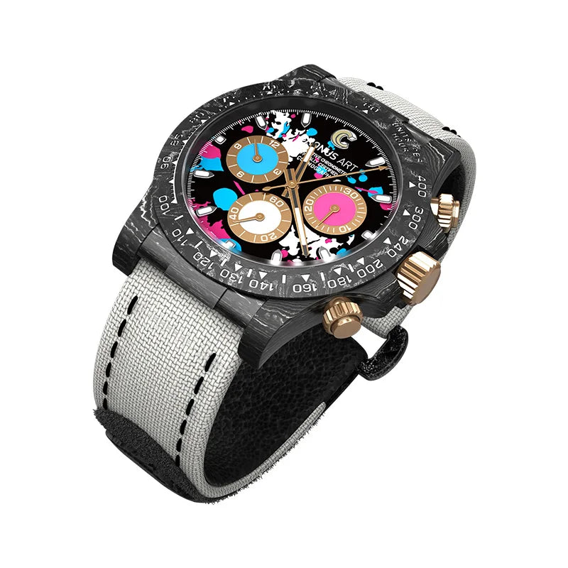 Day-tona Limited Edition Graffiti-Style Mechanical Watch-Carbon Fiber Case 40mm Sapphire Crystal Glass Pointer Hangzhou 20mm