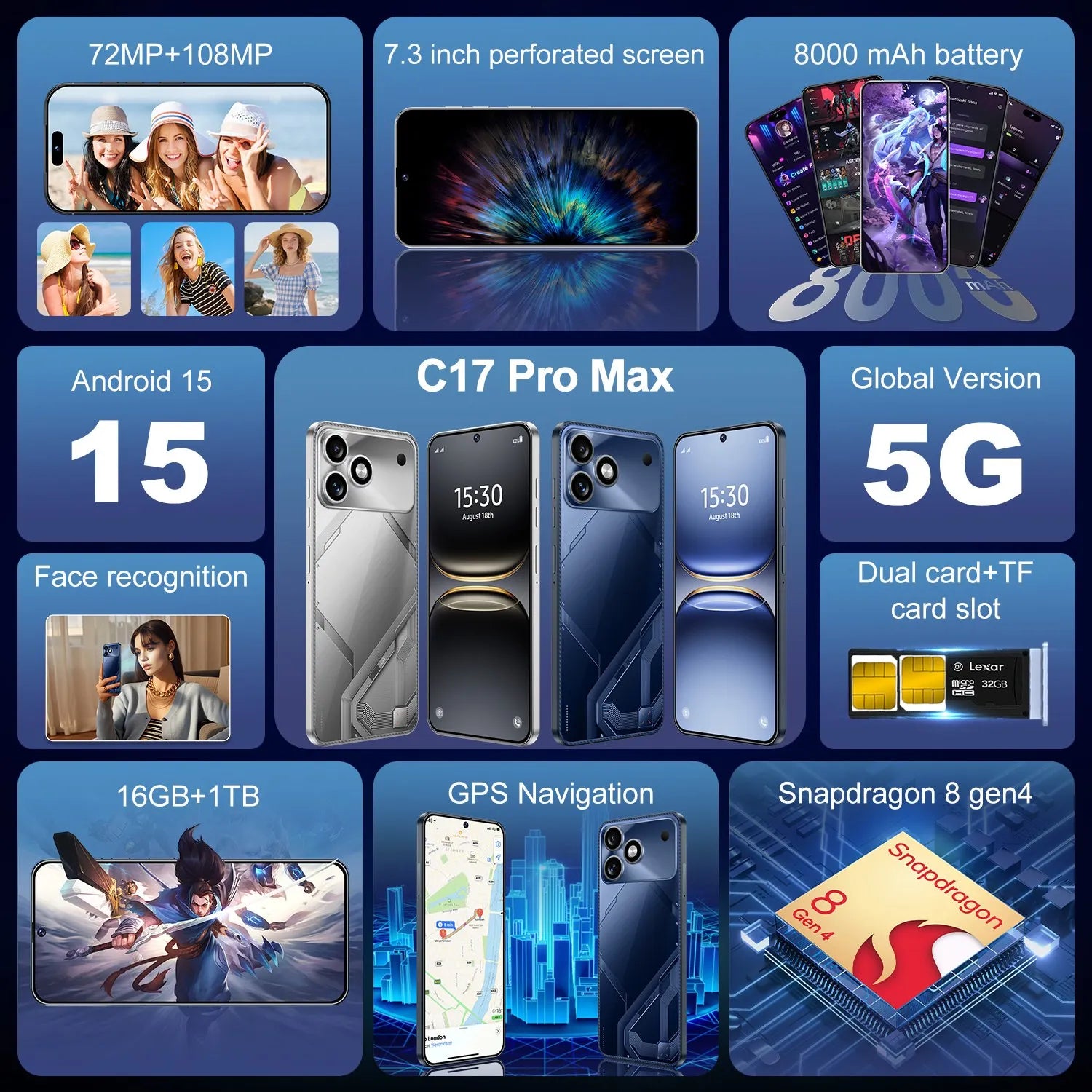 Tidesmit 5G Smartphone: 16GB RAM, 1TB Storage, 7.3-inch AMOLED Silver Tidesmit