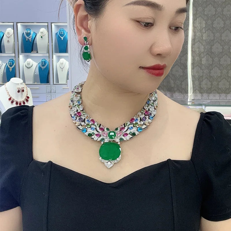 Vintage High-end Colorful Large Carat Ruby Pendant Evening Dress Chain Gorgeous Exaggerate Bride Wedding Jewelry Necklace
