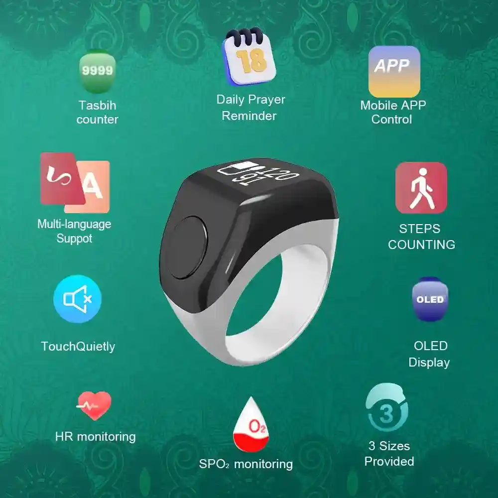 Smart Health Ring F3 - Biometric Heart Rate & Prayer Counter Tidesmit
