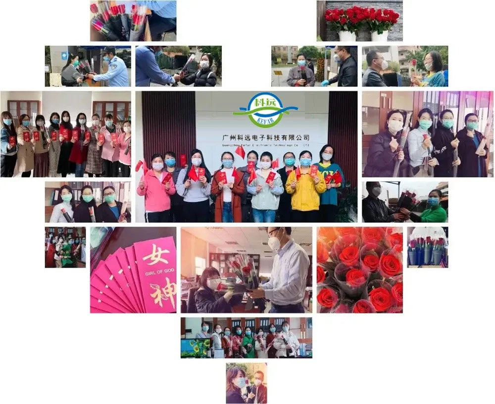 KEFAR team photo collage with staff in masks and office scenes