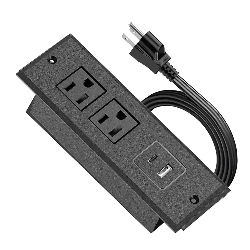 Recessed Power Strip for Desk – Dual USB-C Fast Charging & EU Socket 1*USB-A+1*USB-C+2*Socket US Tidesmit
