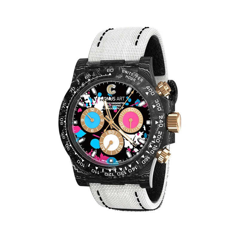Day-tona Limited Edition Graffiti-Style Mechanical Watch-Carbon Fiber Case 40mm Sapphire Crystal Glass Pointer Hangzhou 20mm