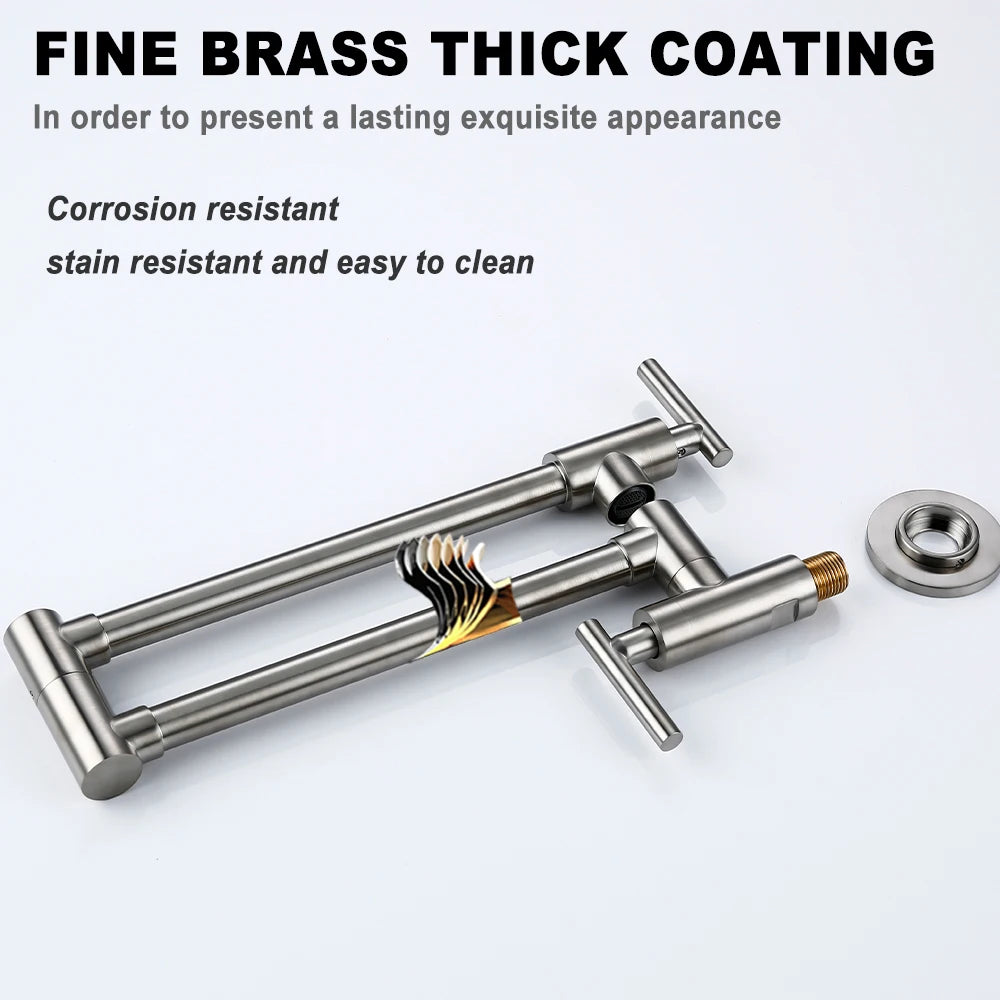 Brushed Nickel Kitchen Faucet Brass Wall Mounted Pot Filler Swivel Folding Retractable Rotary Stretch Kitchen Tap