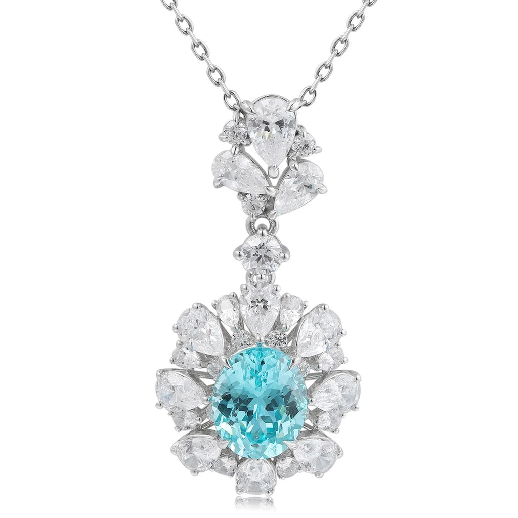 RTS Luxury Jewelry  Necklace S925 Sterling Silver Pendant 5A White Cubic Zirconia Lab Grown Paraiba Fine Necklaces Pendant