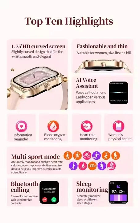 MK88 Waterproof Smartwatch - 1.75 Inch Fitness Tracker Pink/White My Store