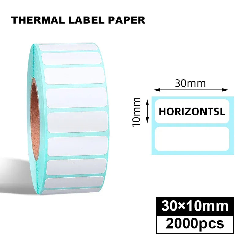Thermal label roll with blank labels sized 30x10mm, 2000 pcs