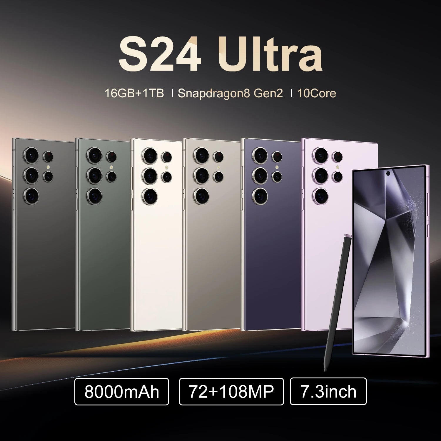 S24 Ultra 7.3 Inch 5G Smartphone with 108MP camera 16GB RAM 1TB storage and OLED display side view