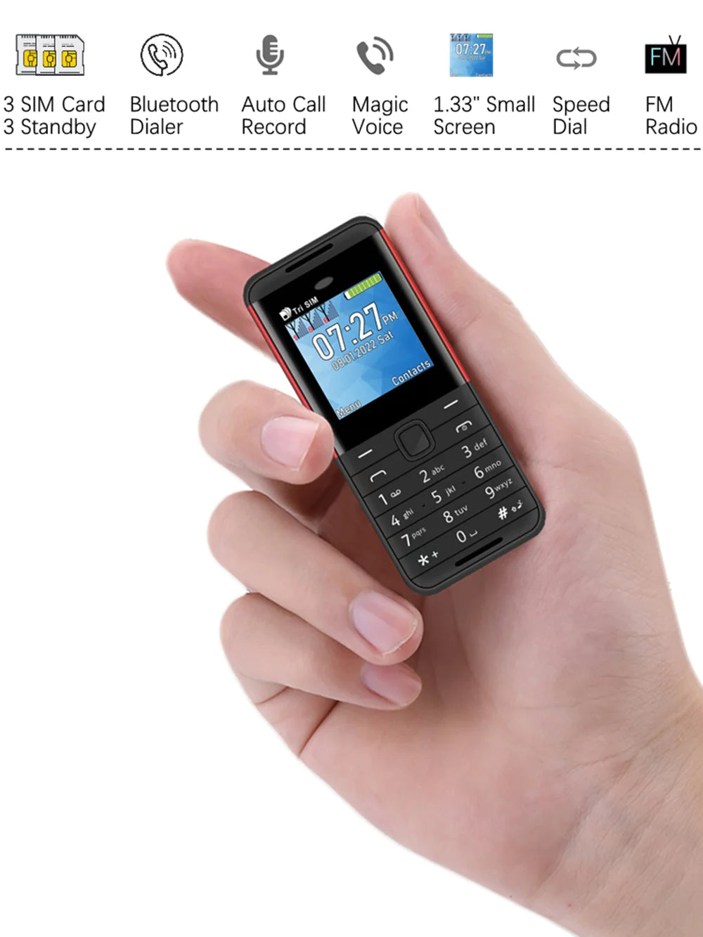 SERVO BM5310 Mini 3 SIM Standby Feature Mobile Phone Speed Dial Magic Voice Blacklist MP4 Player FM Radio Small Backup Cellphone