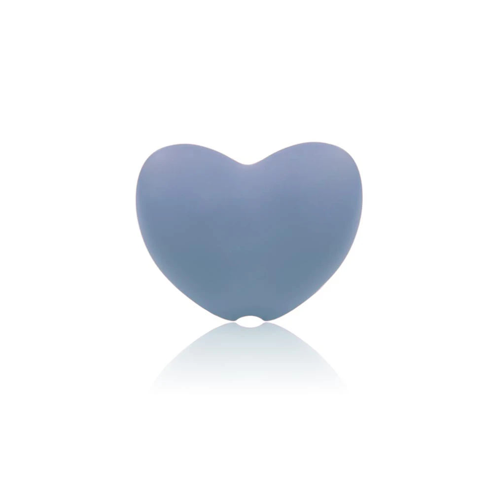 Blue heart-shaped silicone baby teething toy for soothing sore gums.