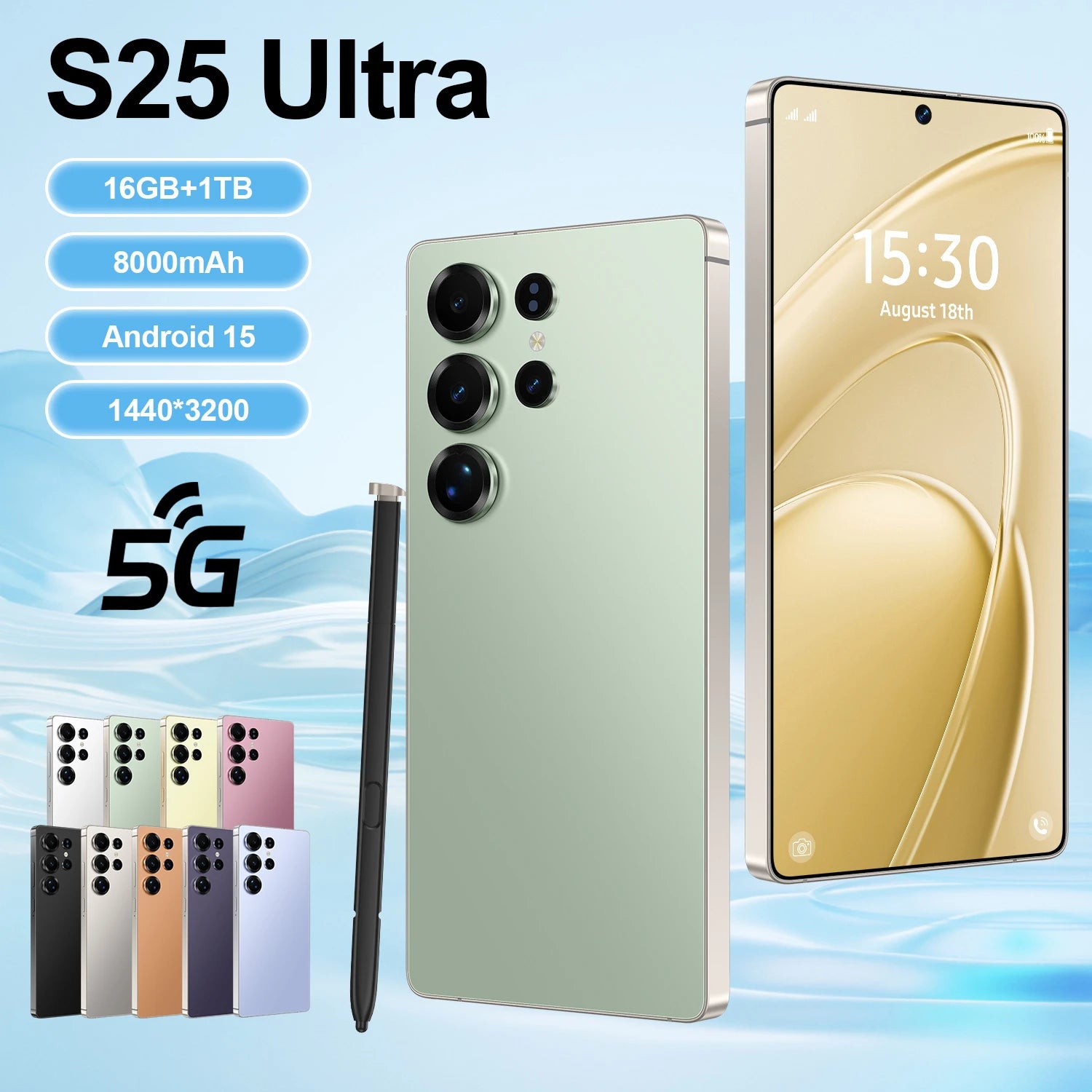 5G Smartphone 1TB 16GB RAM - Android 15 Dual SIM Gold Tidesmit
