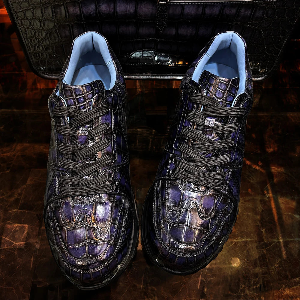 Luxury Handmade Crocodile Leather Shoes Anti-slip Trending Sneakers for Men Breathable Cushioning Walking Style Shoes