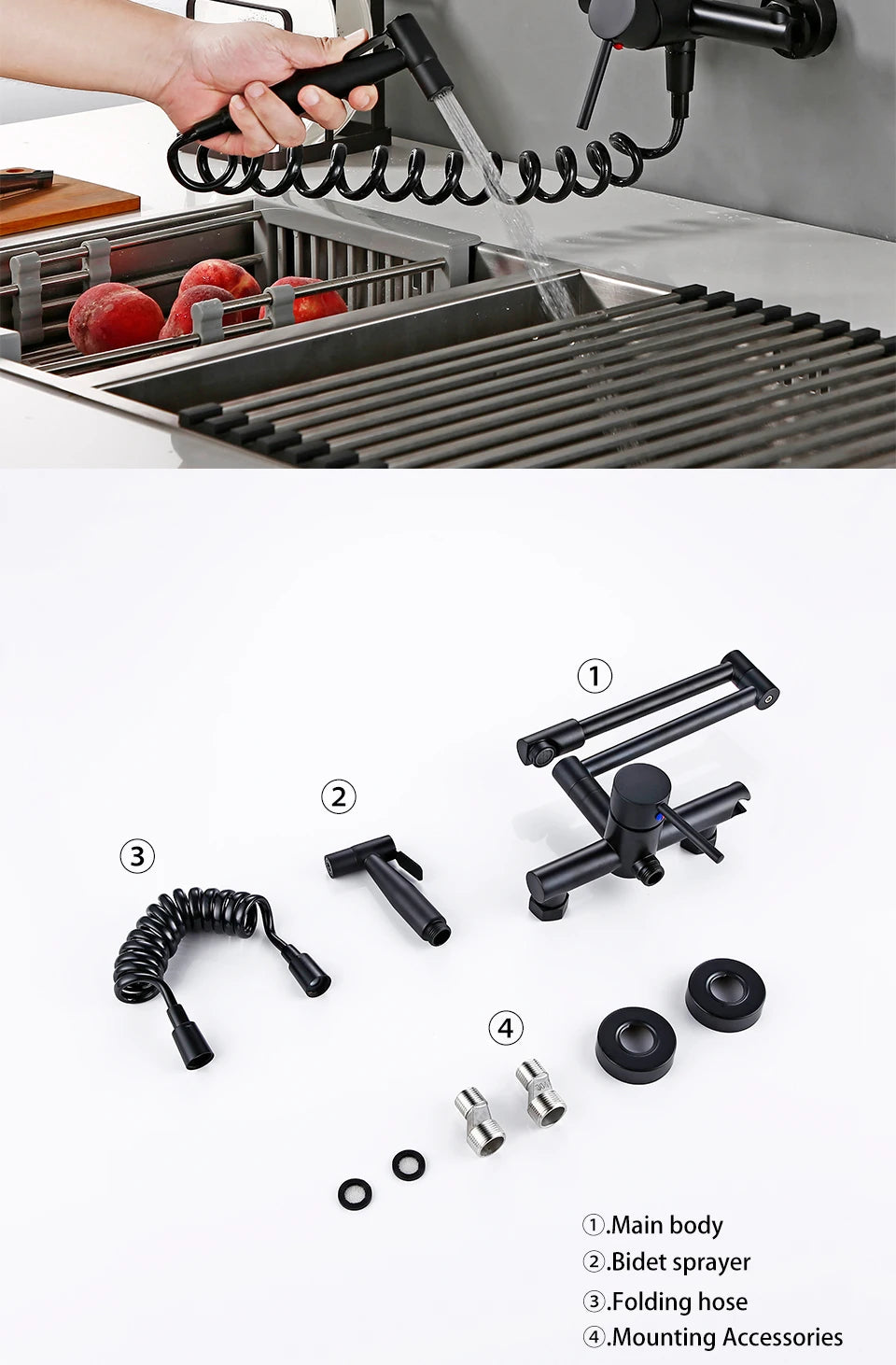 Wholesale Black Hot Sale Hot and Cold Pull Out Kitchen Mixer Tap Pot Filler Faucet Synchronize Airbrush Kitchen Faucet