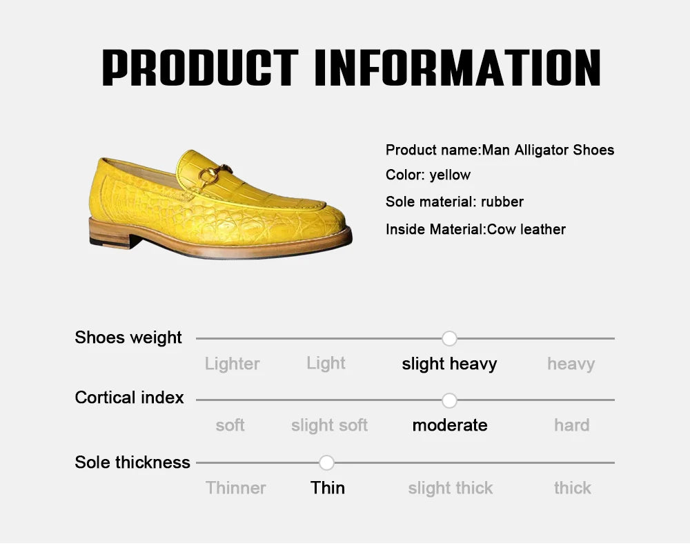 Goodyear Genuine Crocodile Leather Men's Slip-on Loafers Alligator Skin Stylish Men's Shoes Yellow Customized Dress Shoes Men