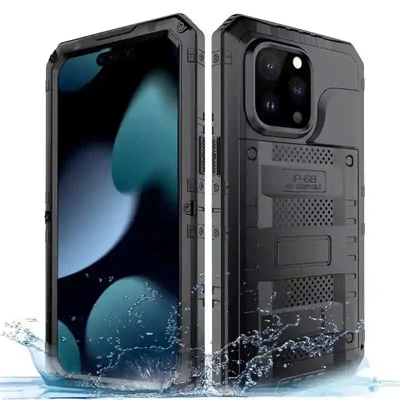 Waterproof iPhone 16 Case - Metal Armor Red Kickstand Cover Tidesmit