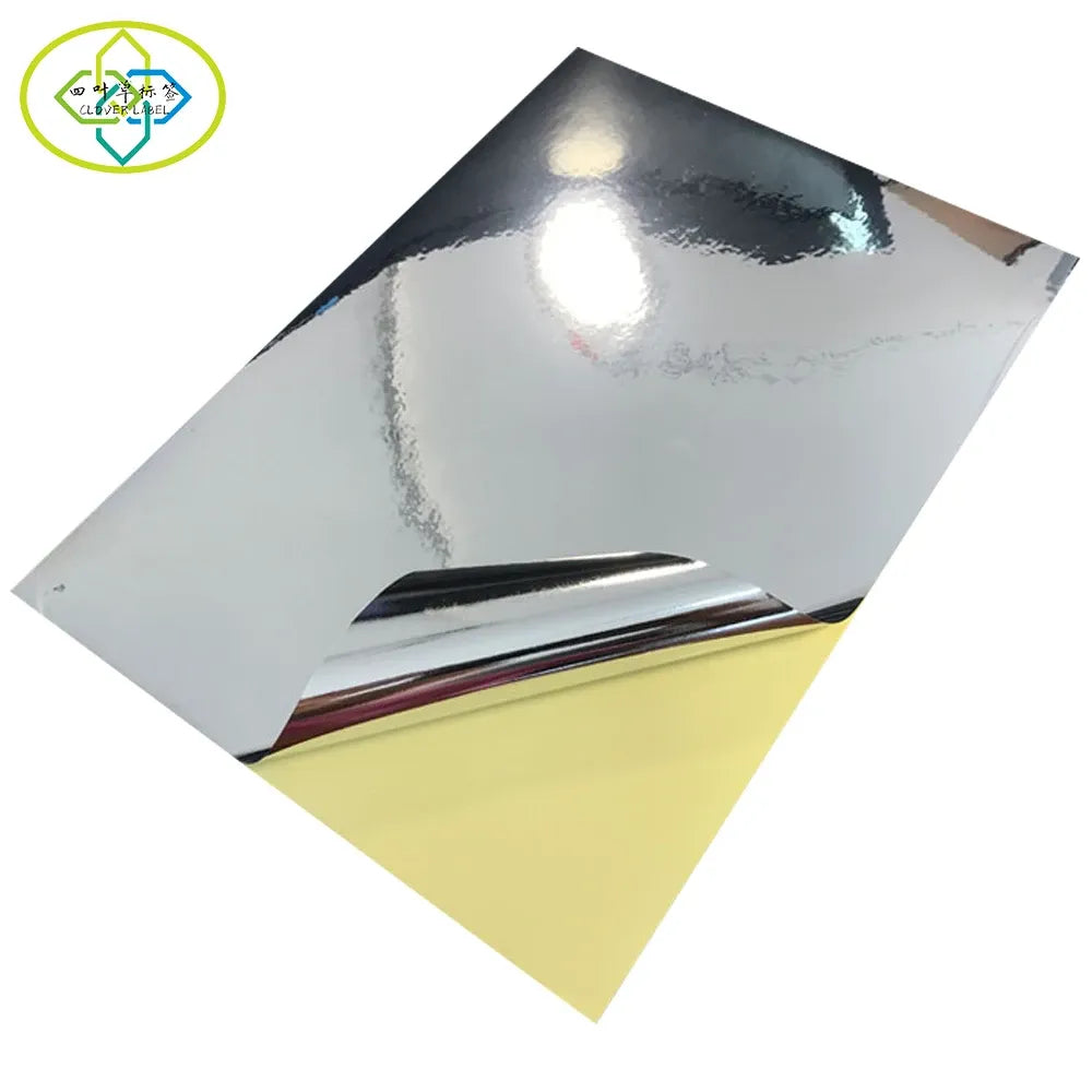A4 glossy silver vinyl sticker paper sheet with reflective finish and light backing