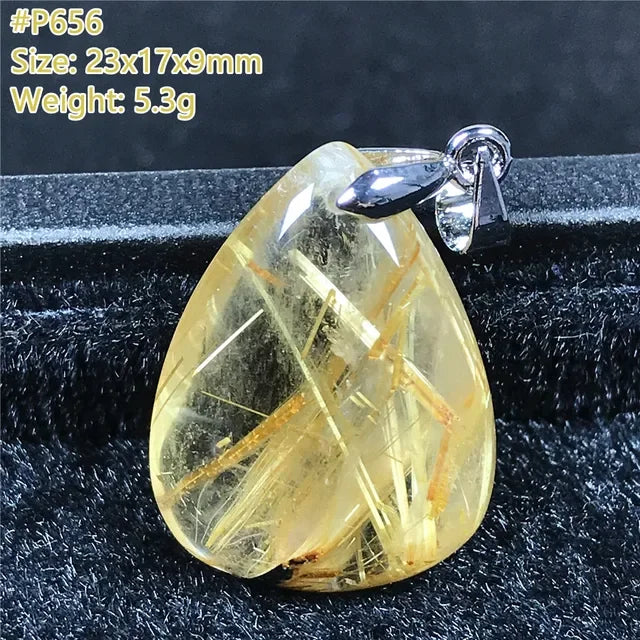 Natural Gold Rutilated Quartz Sterling Silver Pendant Necklace for Women & Men Healing Wealth Gift CCGTC Certified AAAAA