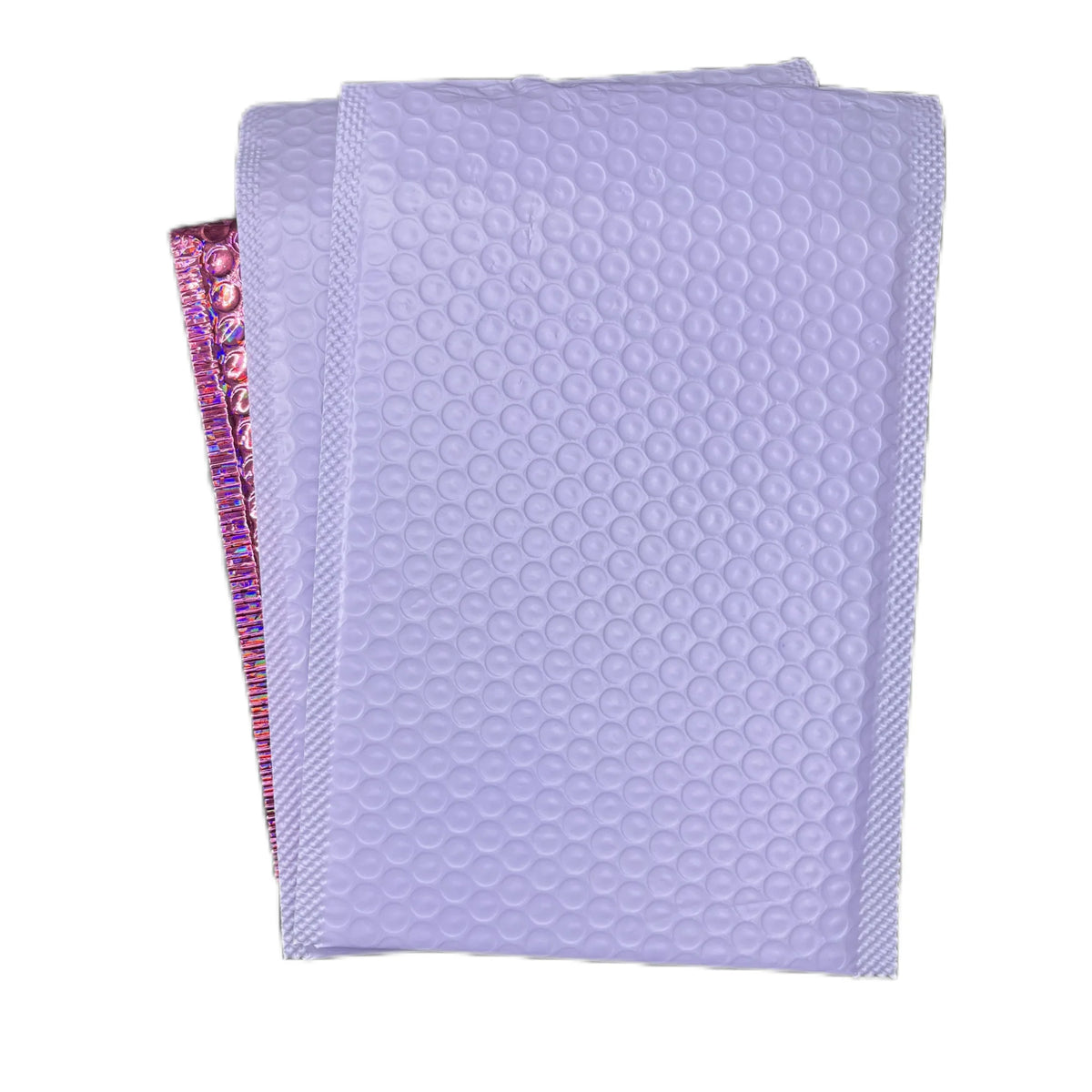 Light purple bubble mailer shipping bags with raised bubble-texture poly surface.