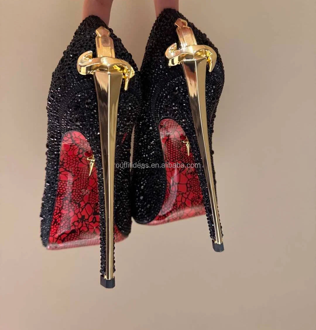 Large Size 44 Genuine Leather Luxury Top Quality with Tags Patent Leather Stiletto Heel 12cm Wedding Sandal Sharp Dagger Pump
