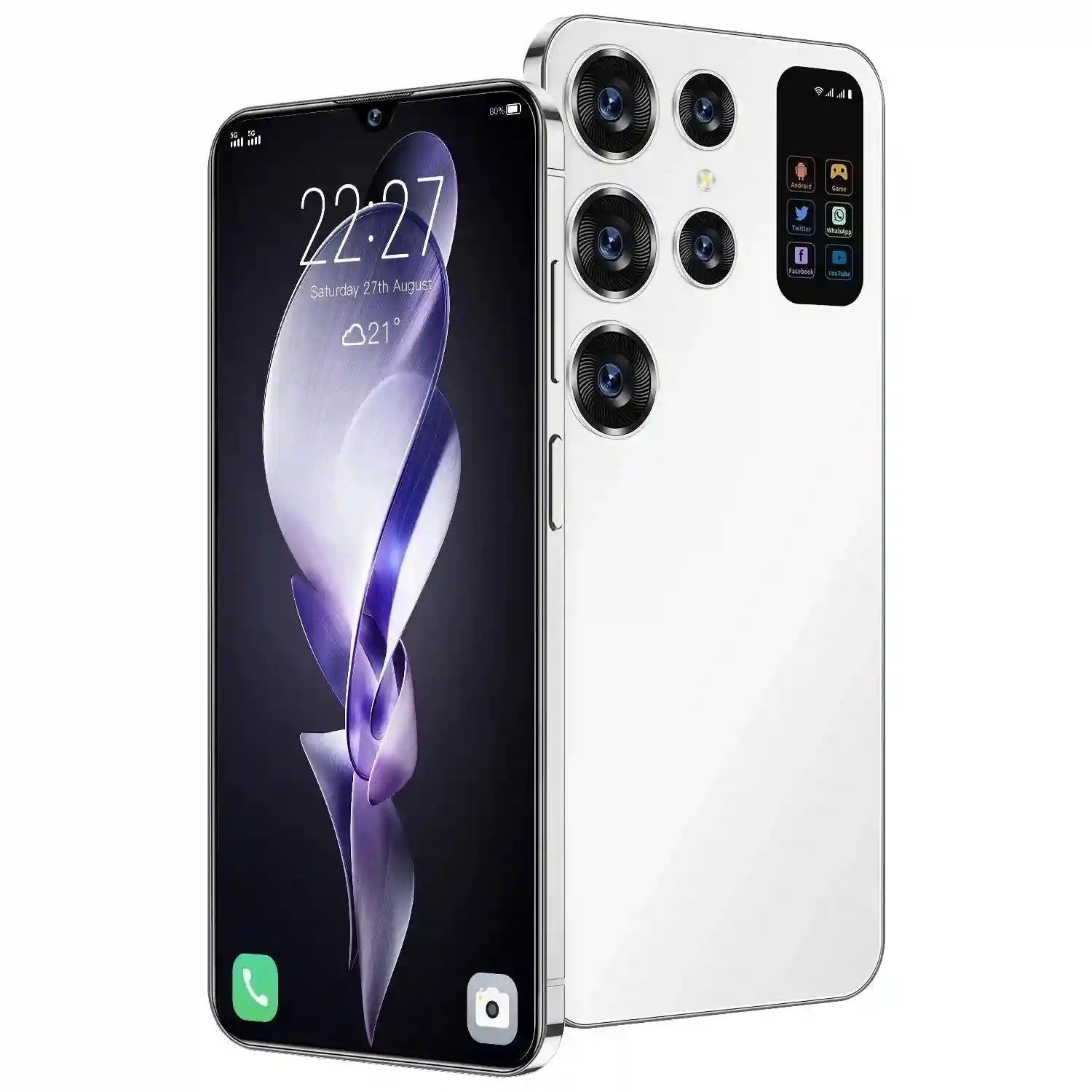 Tidesmit 5G Smartphone, 1TB Storage, 16GB RAM, Dual SIM Unlocked White 16g 1TB Tidesmit