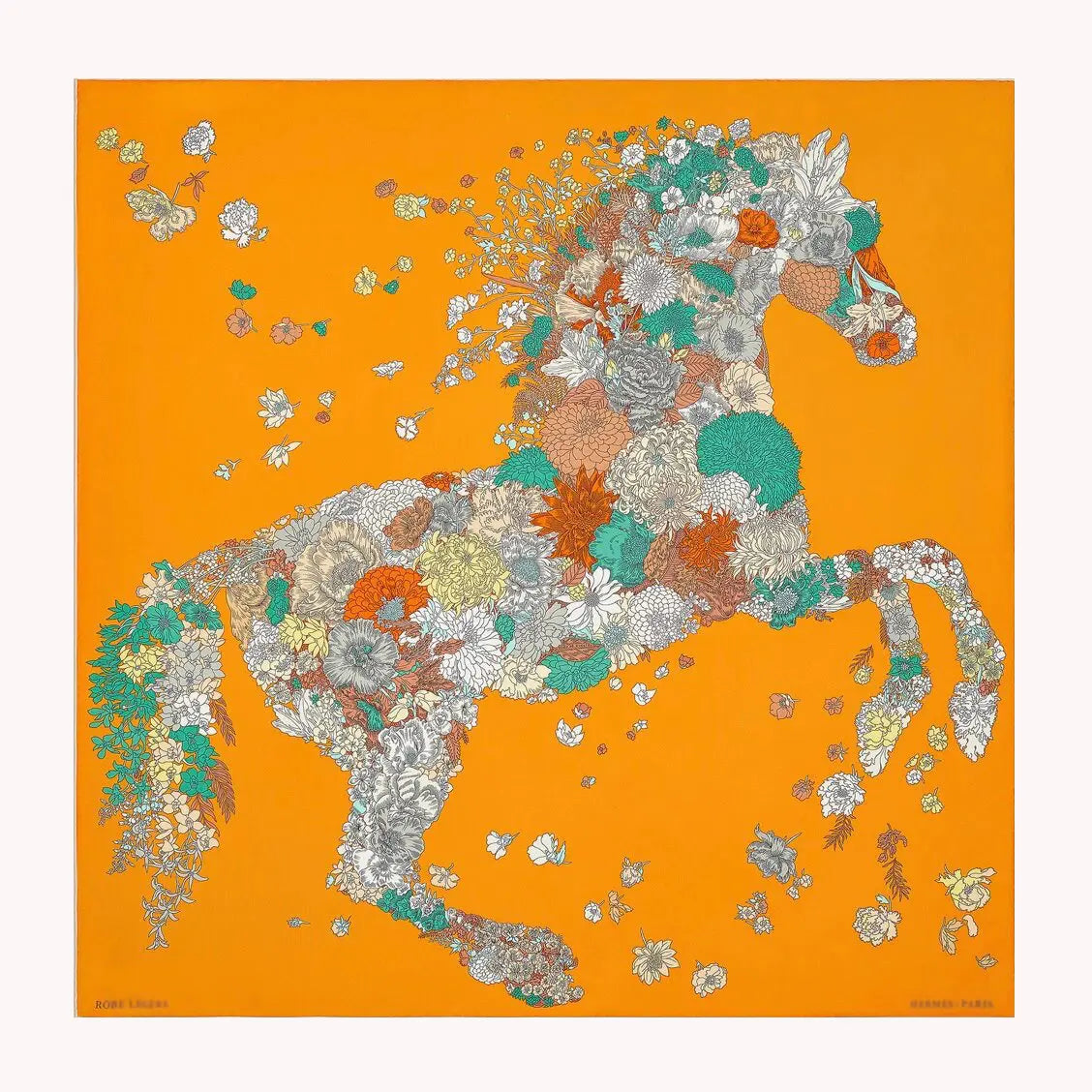 Luxurious 140x140cm Large Square Flower Horse Printed Brand Cashmere Silk Scarf Gift  for Elegant Individuals in Stock MOQ 1 PC