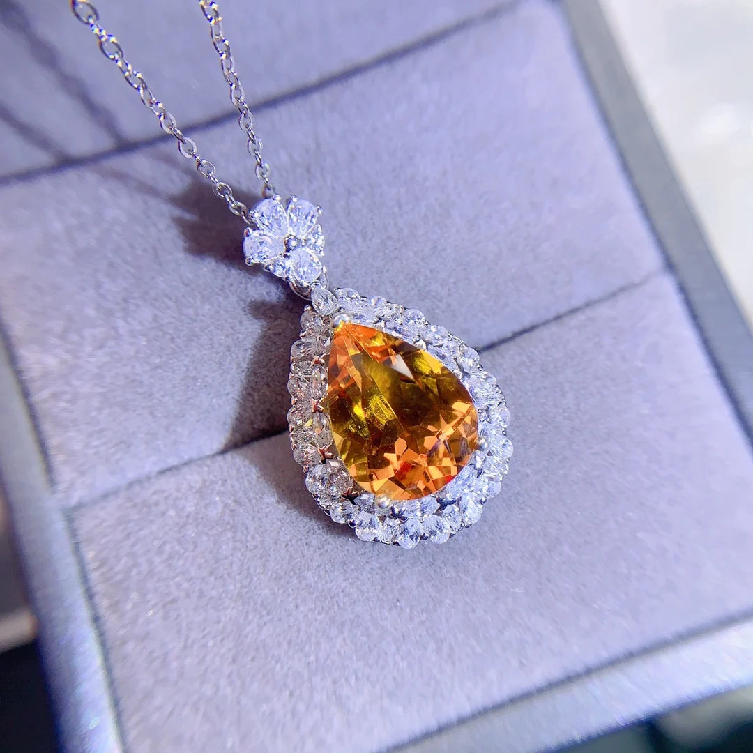 Hot Sale OEM/ODM Party Gift 925 Sterling Silver Natural Citrine Classic Pendant for Women
