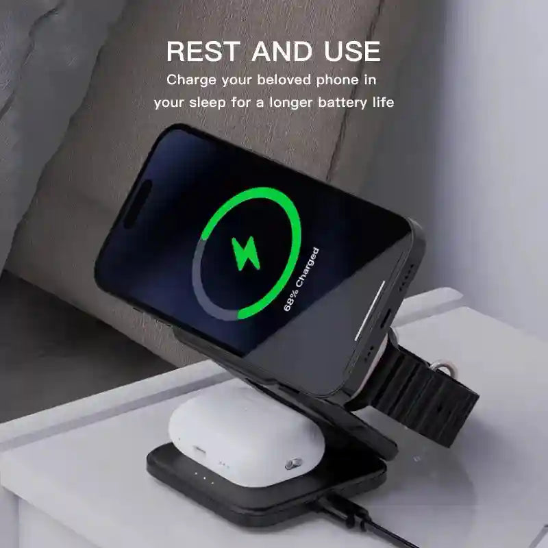 3-in-1 Magnetic Wireless Charger for iPhone - Foldable MagSafe Compatible Tidesmit